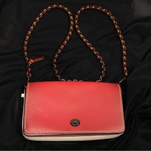 Coach 1941 Dinky 20215 Red & Ivory Turnlock Crossbody Woven Chain Link Strap